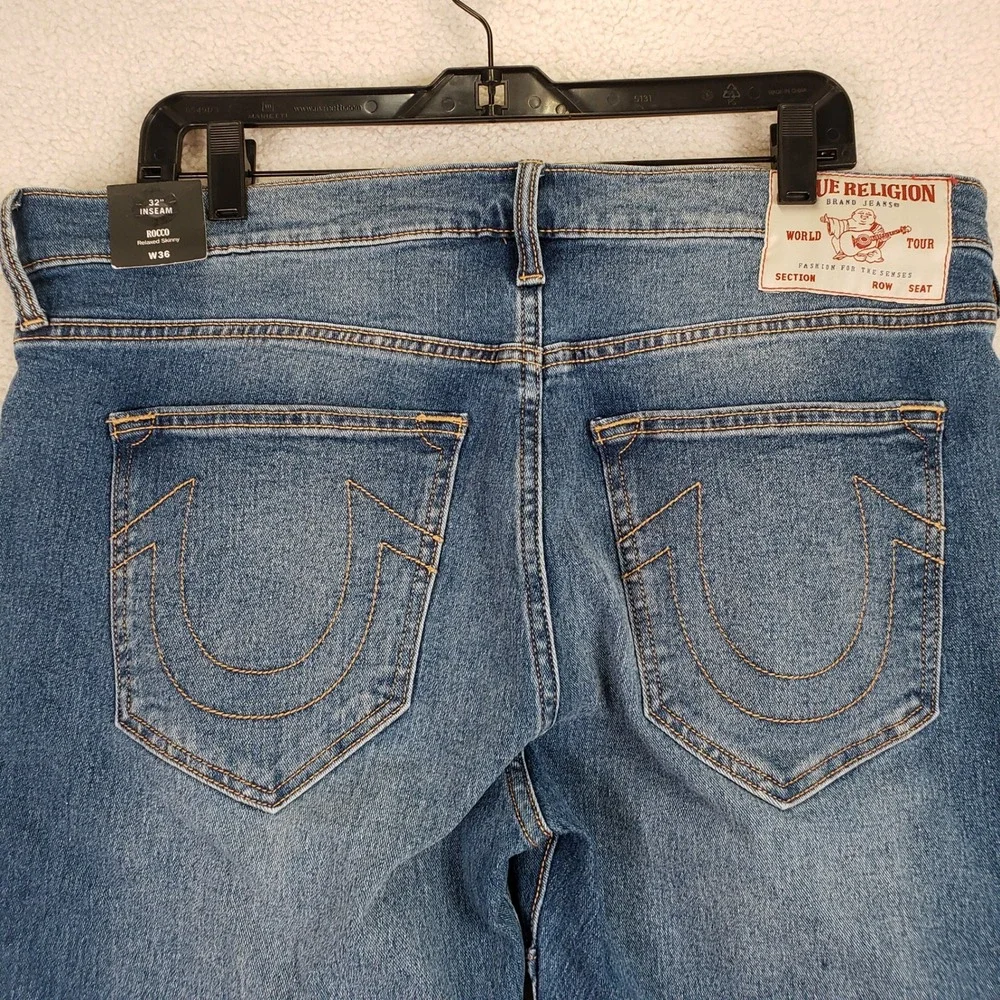True Religion Rocco Moto Jeans Mens 36 Blue Relaxed Skinny Biker Streetwear